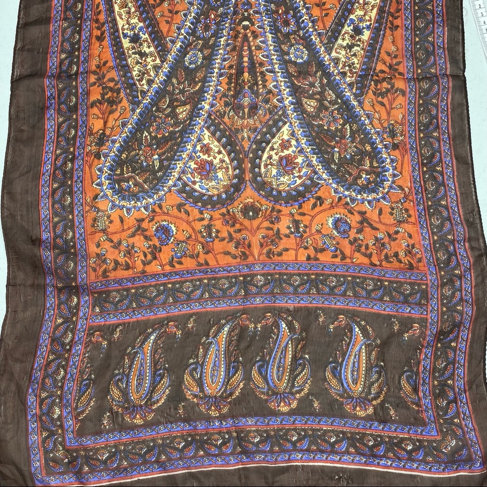 Silk Scarf, BRN/ORNG Lrg Paisley Silk Scarf, 20 X64" - Picture 1 of 5